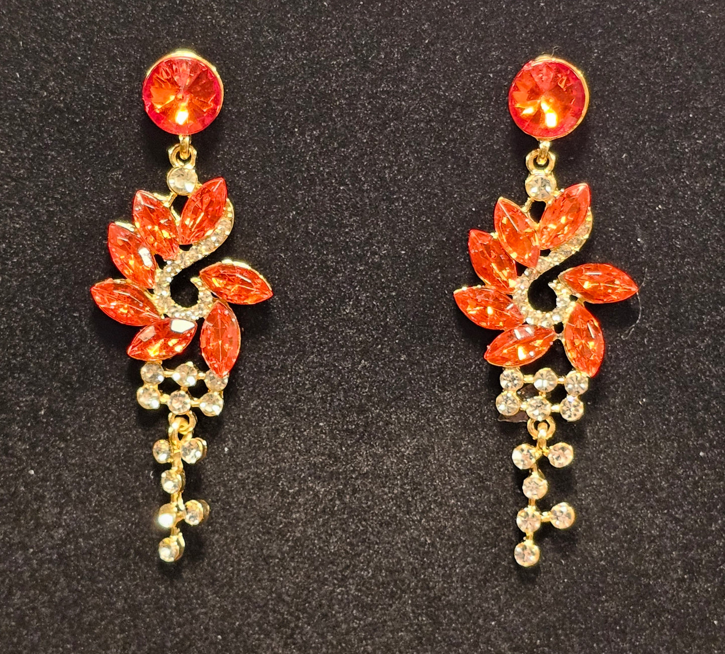 Red Crystal Leaf Post Earring