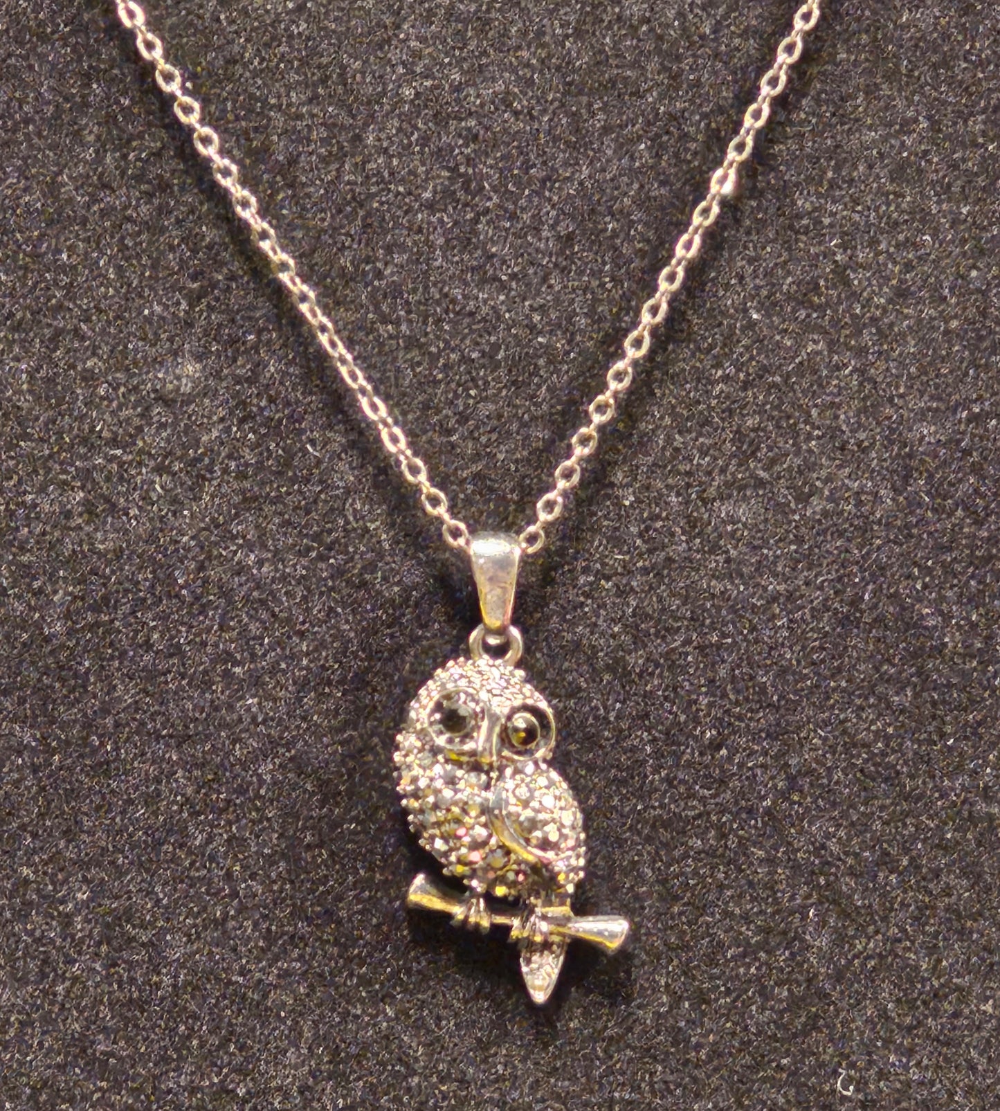 Black Crystal Owl Pendant Necklace