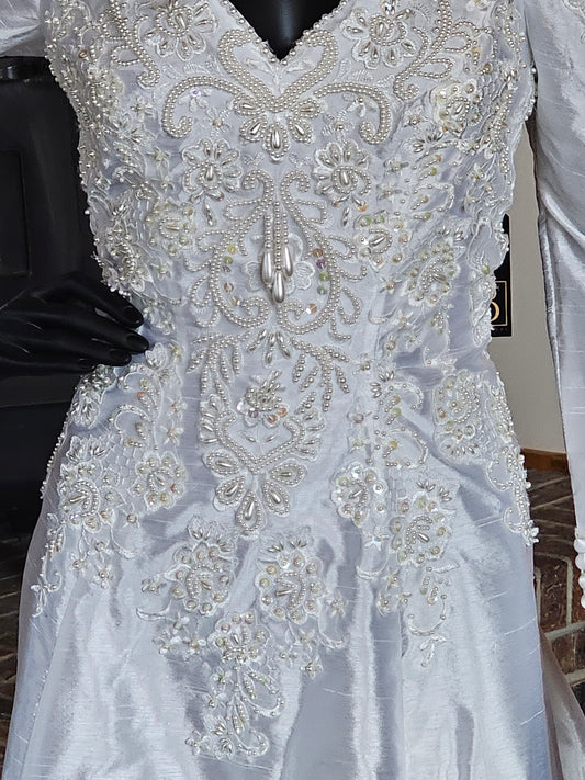 Vintage 90's Beaded V-Neck Wedding Gown