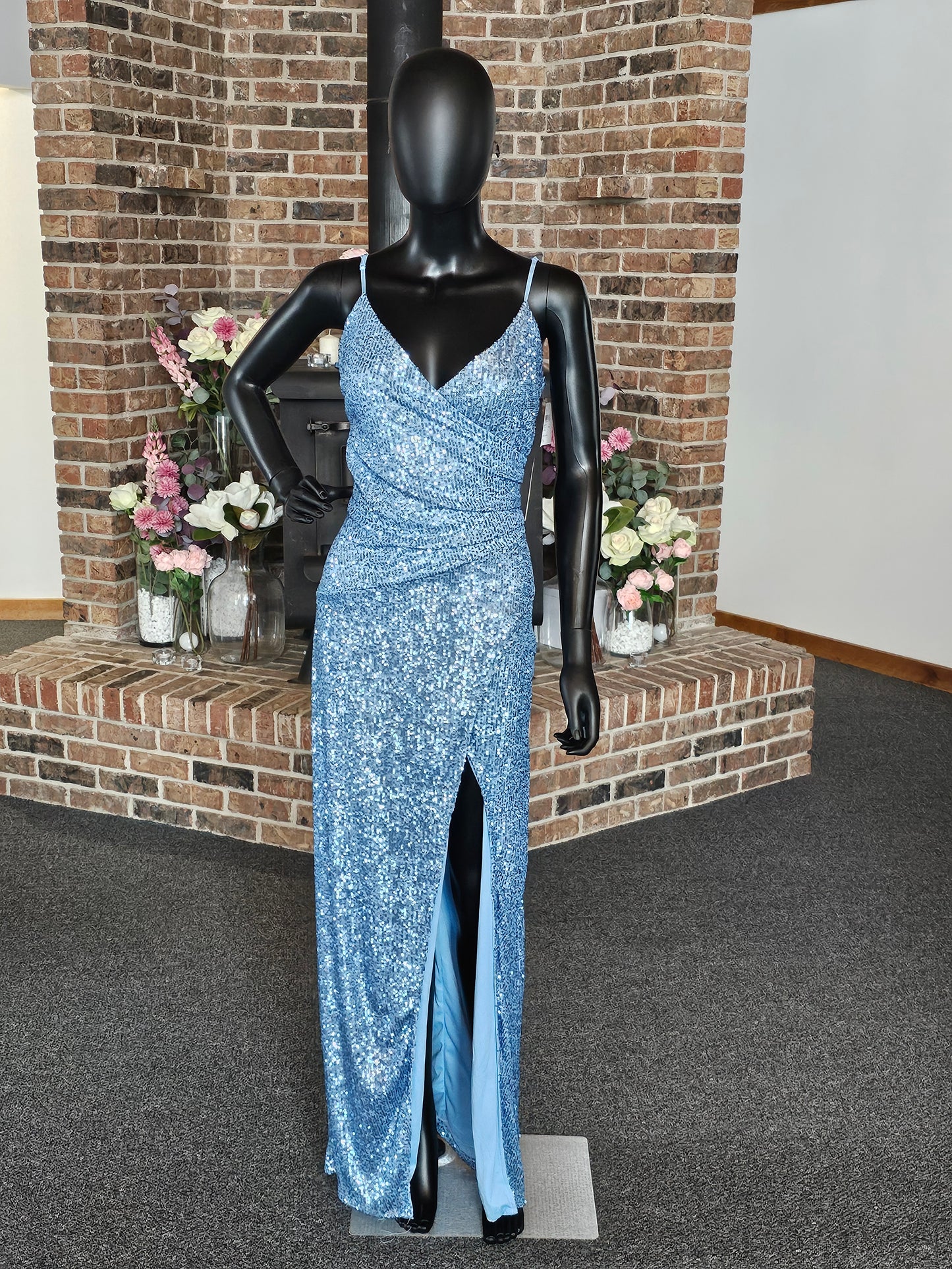Windsor Sky Blue Sequin High Slit Prom/Party Dress