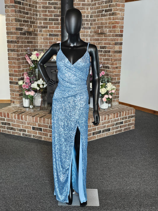 Windsor Sky Blue Sequin High Slit Prom/Party Dress