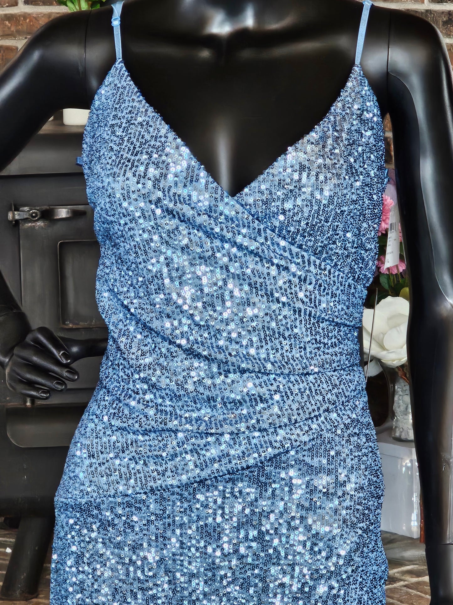 Windsor Sky Blue Sequin High Slit Prom/Party Dress
