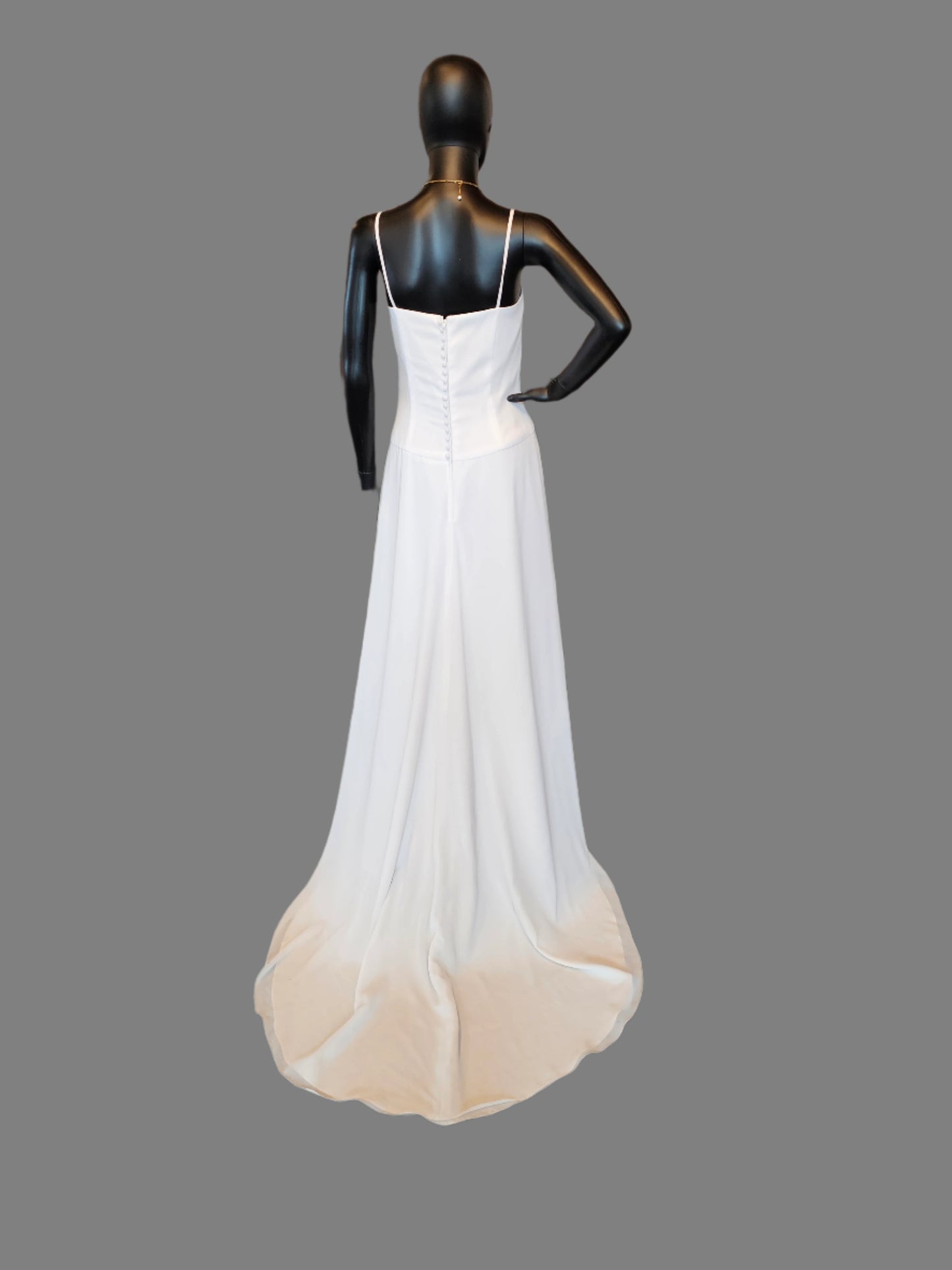 Simple White Chiffon Spaghetti Strap Wedding Gown