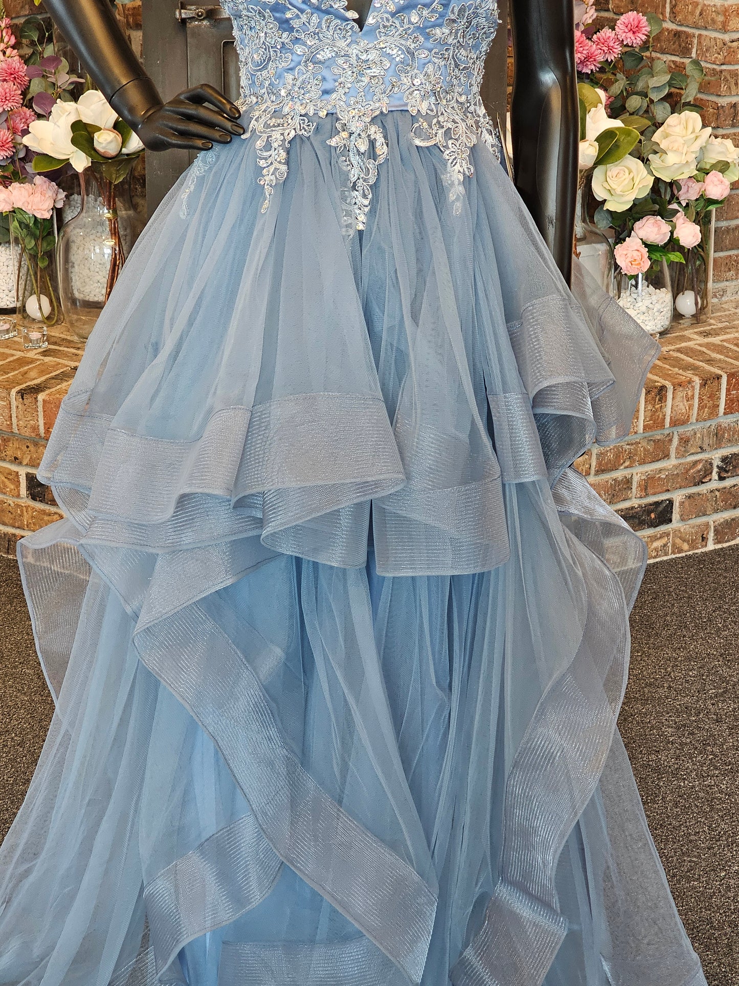 Blue Lace Tulle Layered Formal Gown / Prom / Party Dress