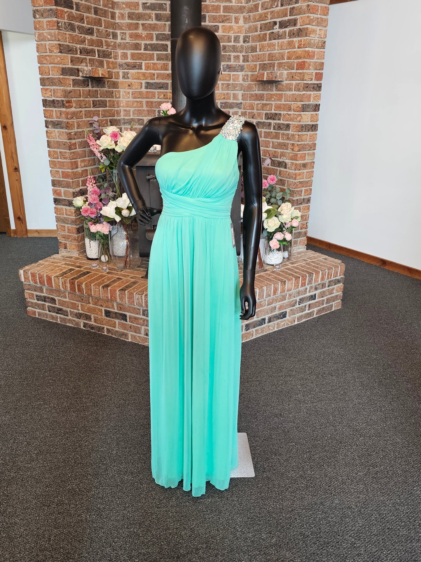 Mint One Shoulder Prom Dress