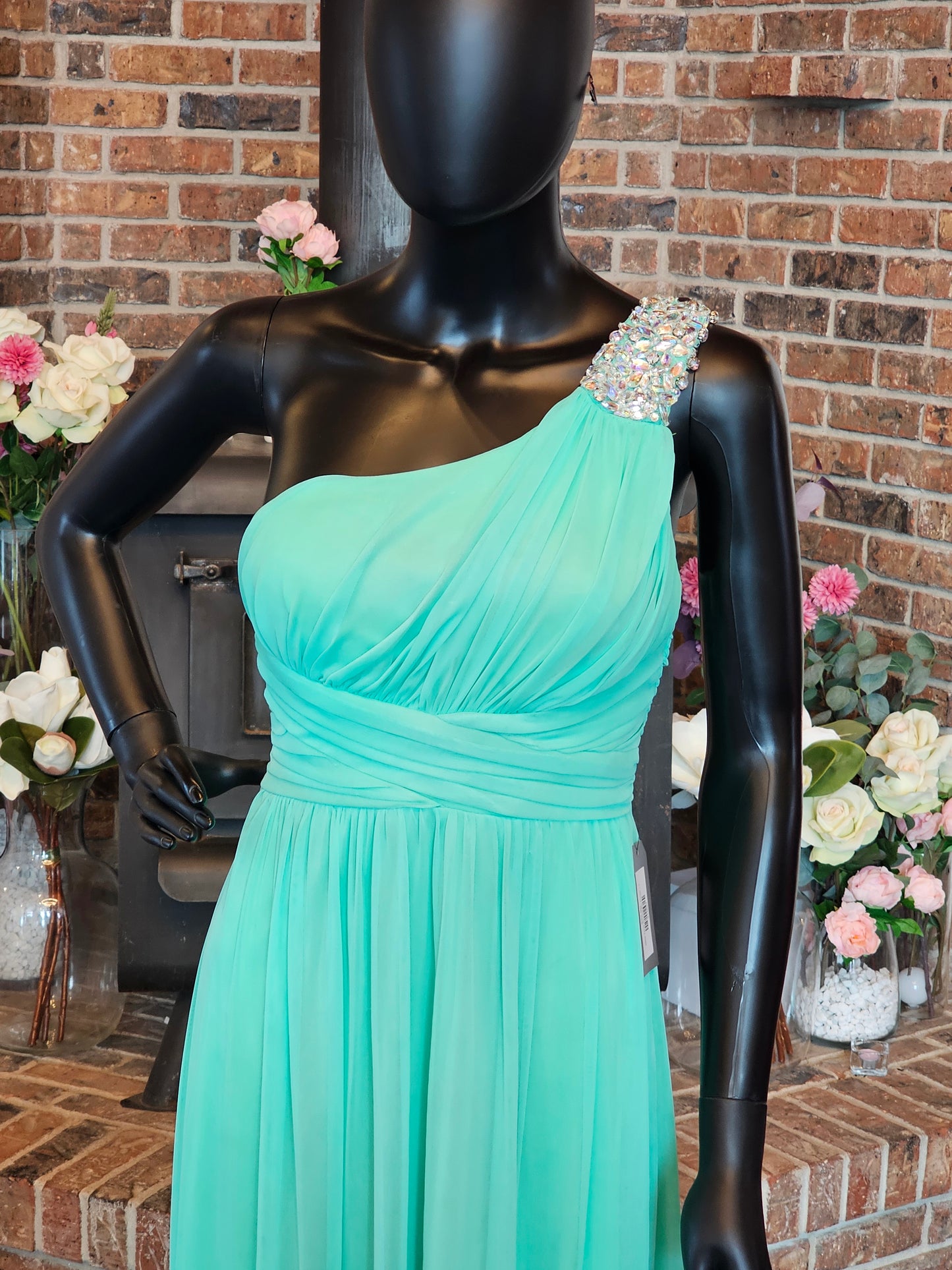 Mint One Shoulder Prom Dress