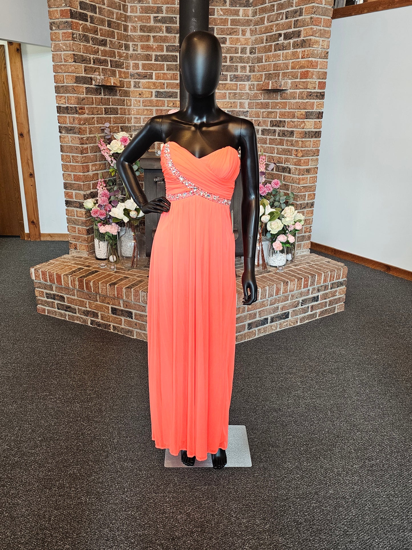 Electric Orange Chiffon Maxi Dress