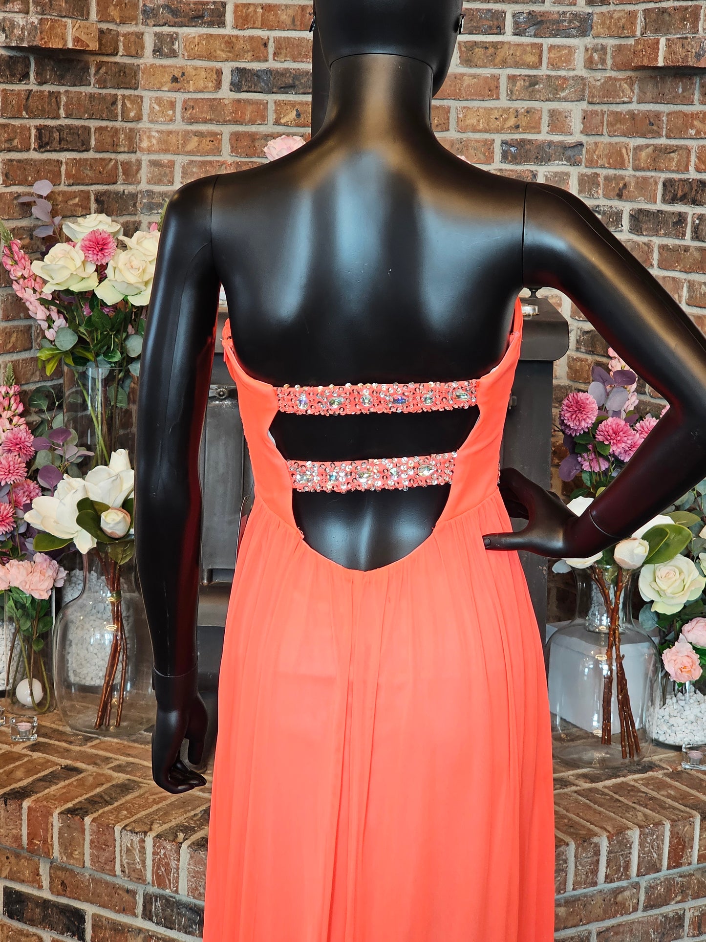 Electric Orange Chiffon Maxi Dress