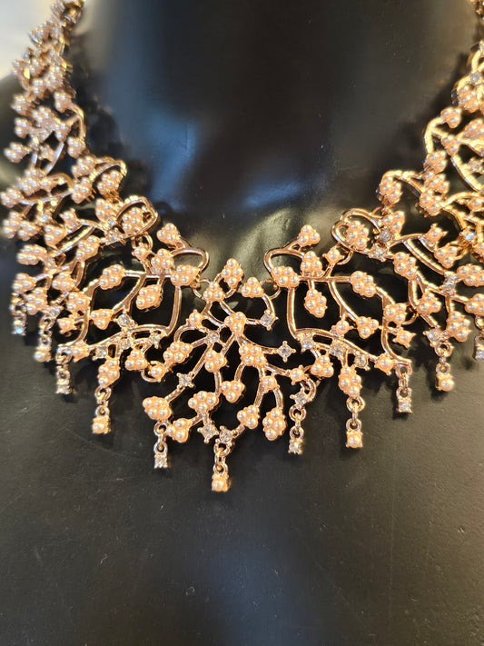 Rose Gold Pearl Vine Collar Necklace