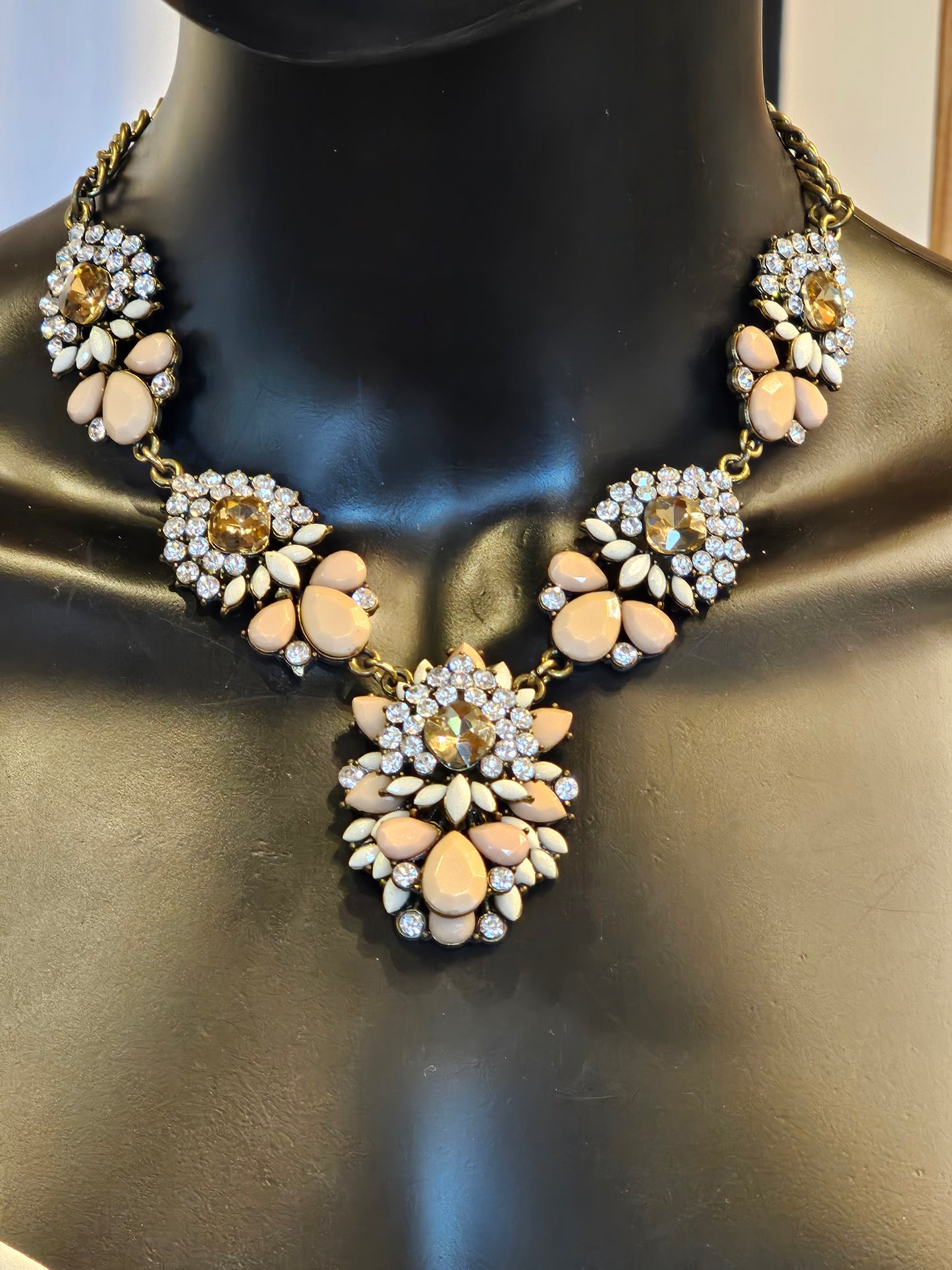 Nude/White Crystal Art Deco Necklace
