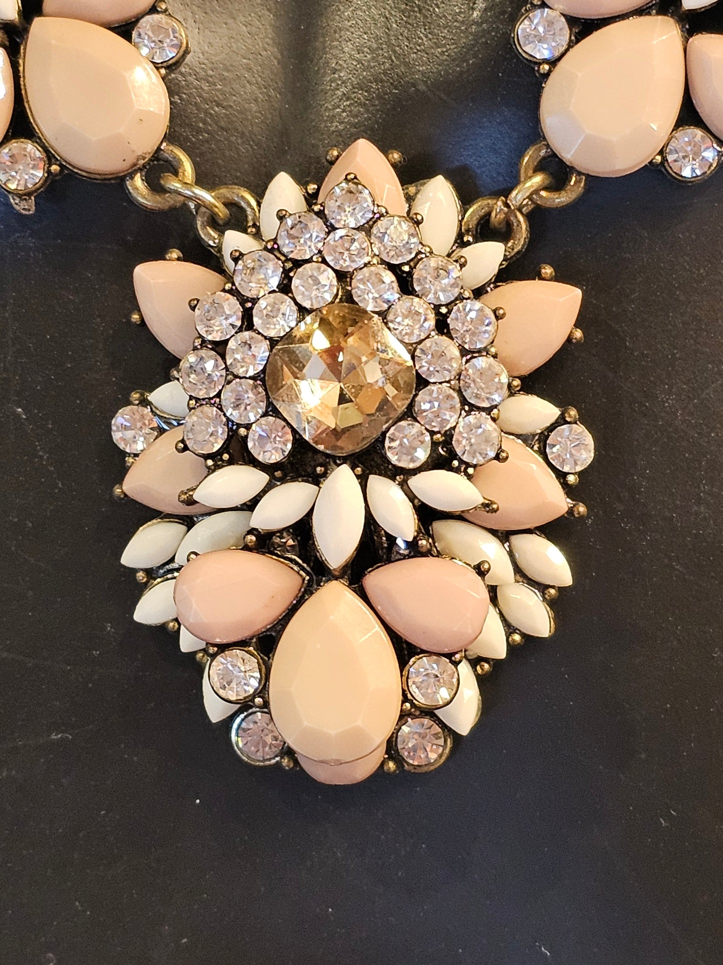 Nude/White Crystal Art Deco Necklace