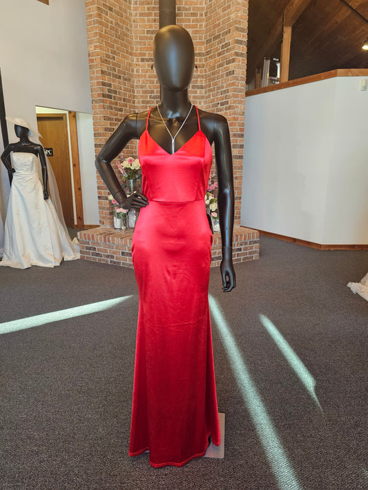 Red Satin Jersey Criss-Cross Back Dress