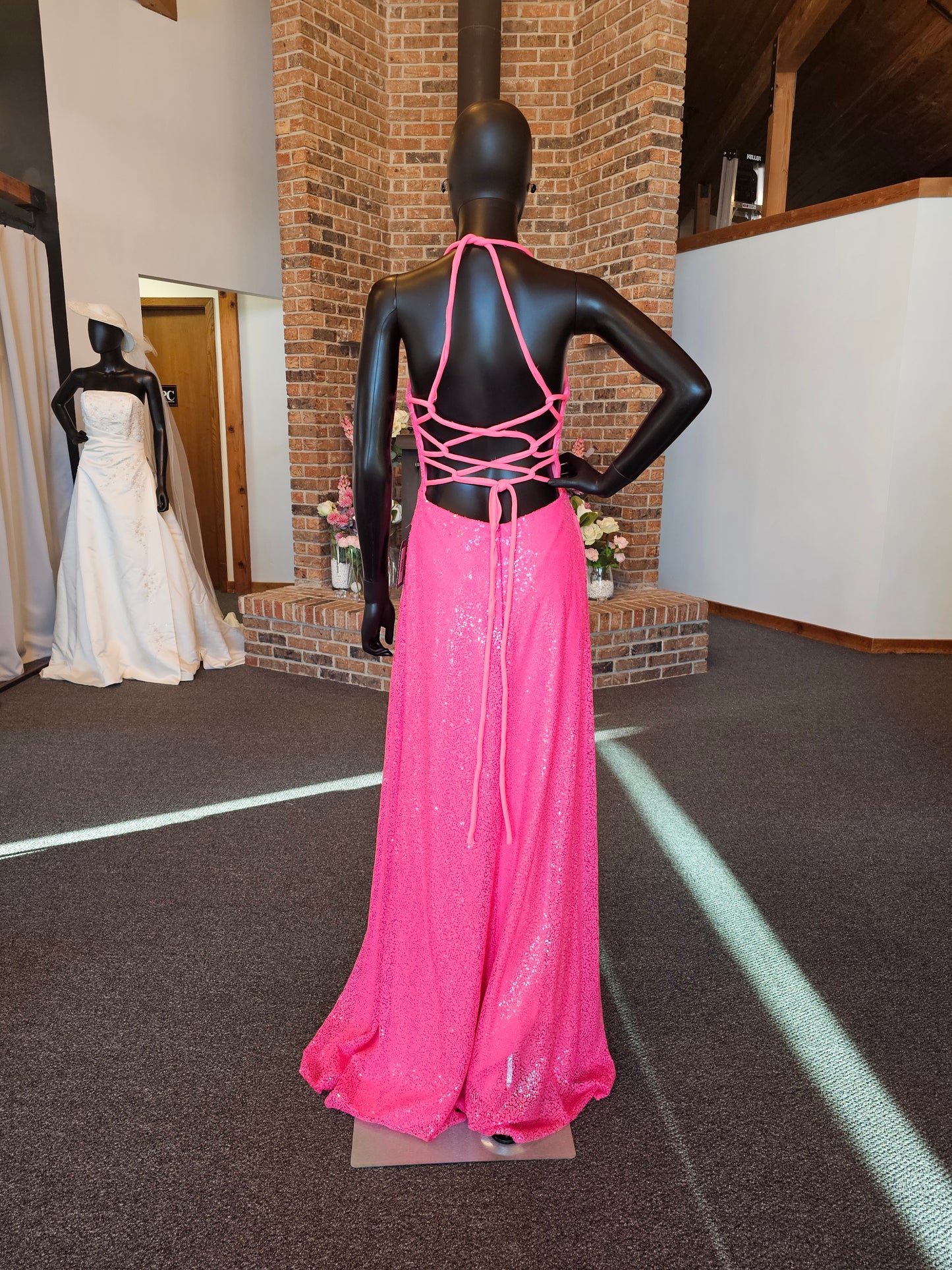 Electric Pink Corset Back Sequin Maxi Dress
