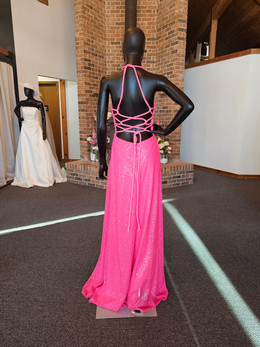 Electric Pink Corset Back Sequin Maxi Dress