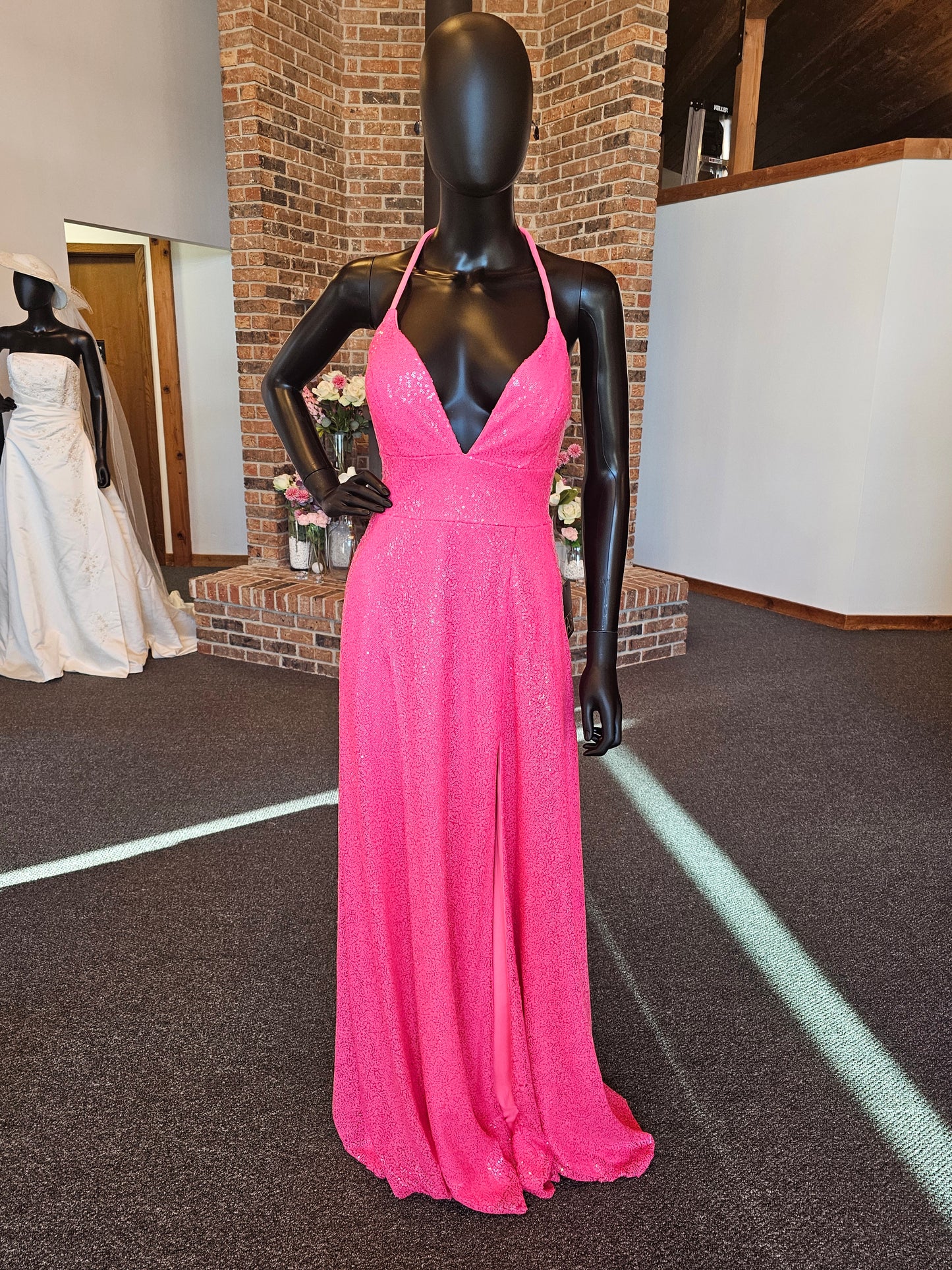 Electric Pink Corset Back Sequin Maxi Dress