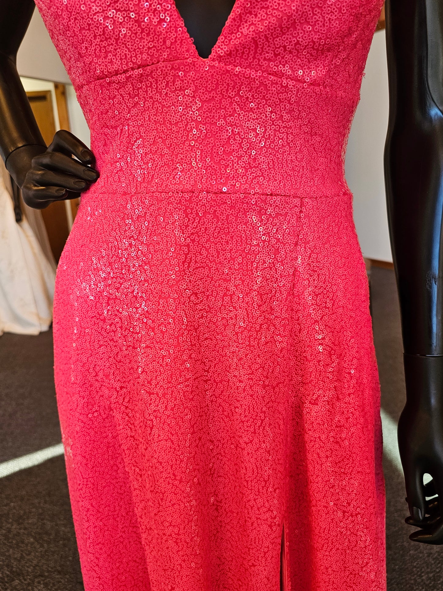 Electric Pink Corset Back Sequin Maxi Dress