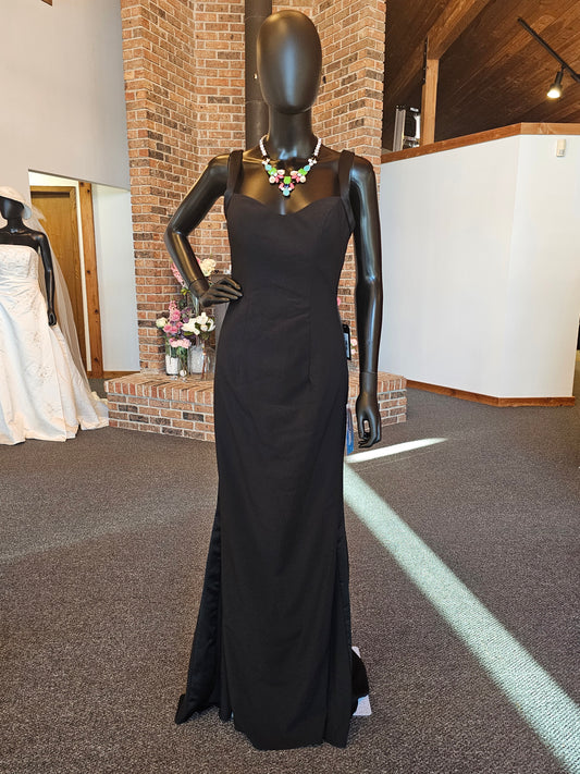 Black Tux Stripe Mori Lee Open Back Full Length Formal Gown