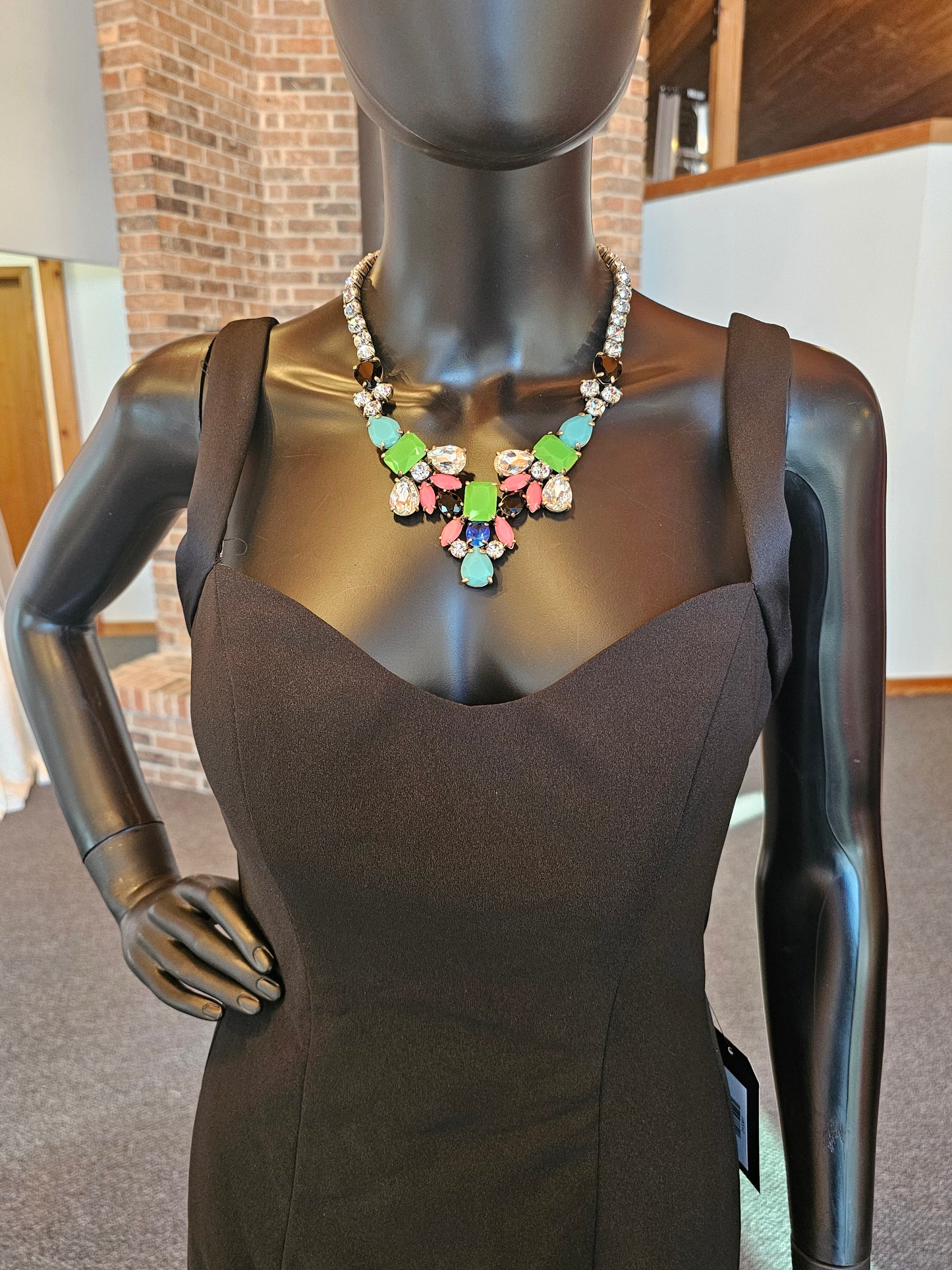 Black Tux Stripe Mori Lee Open Back Full Length Formal Gown