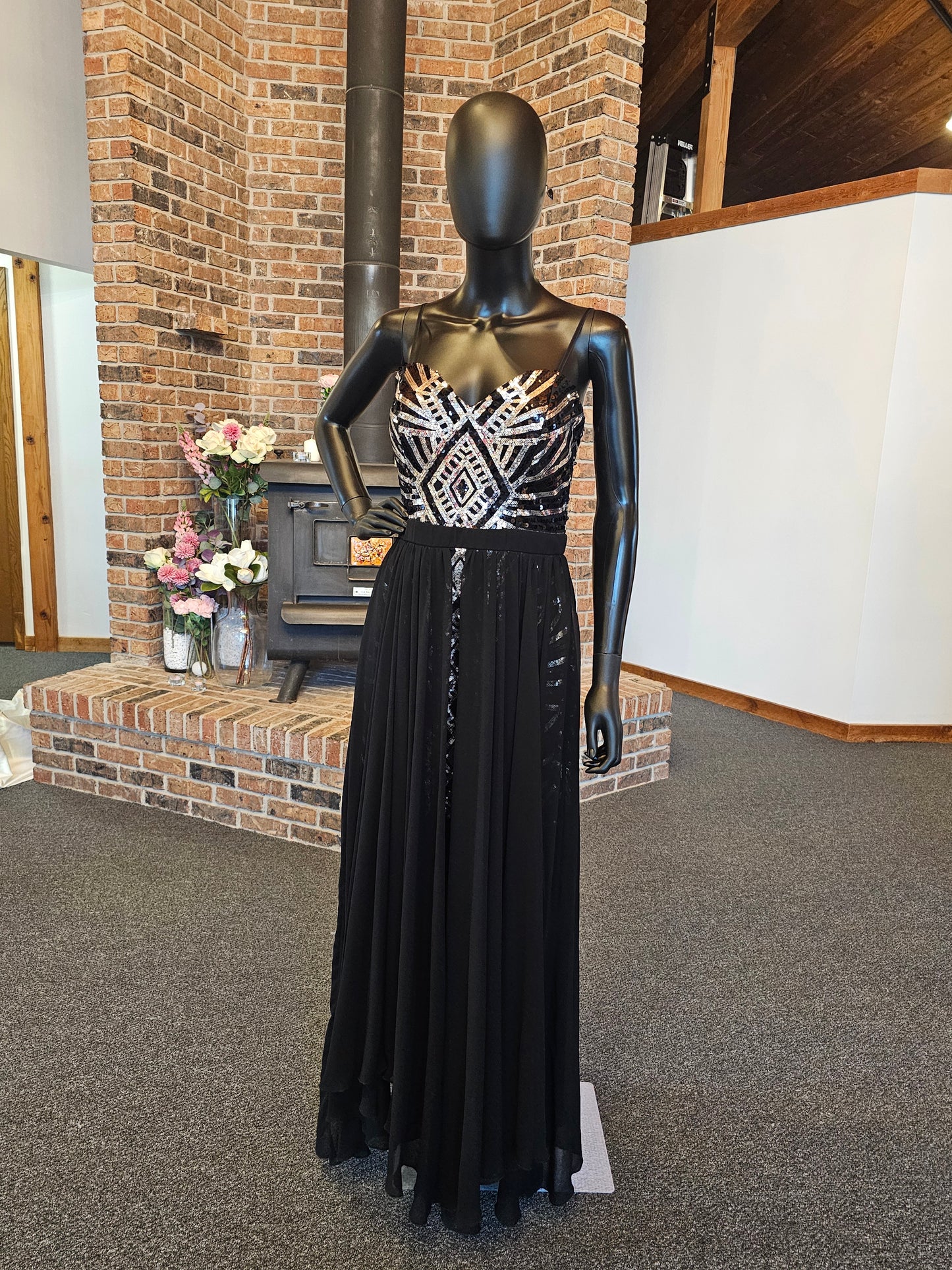 Black/Silver Sequin High-Low Formal Gown