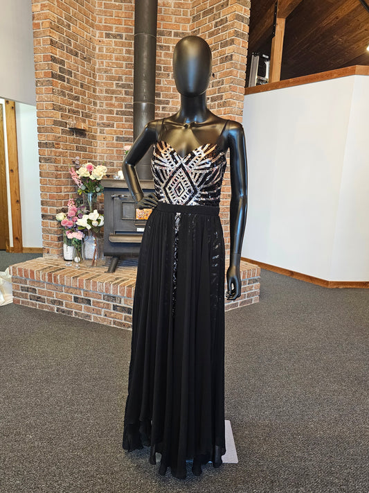 Black/Silver Sequin High-Low Formal Gown