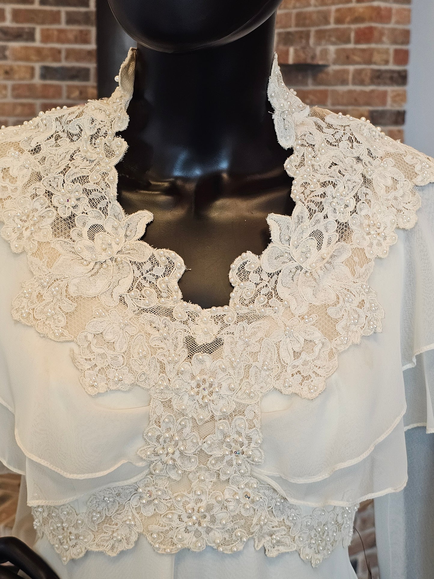 Vintage Wedding Gown Ivory Chiffon Empire Long Sleeve