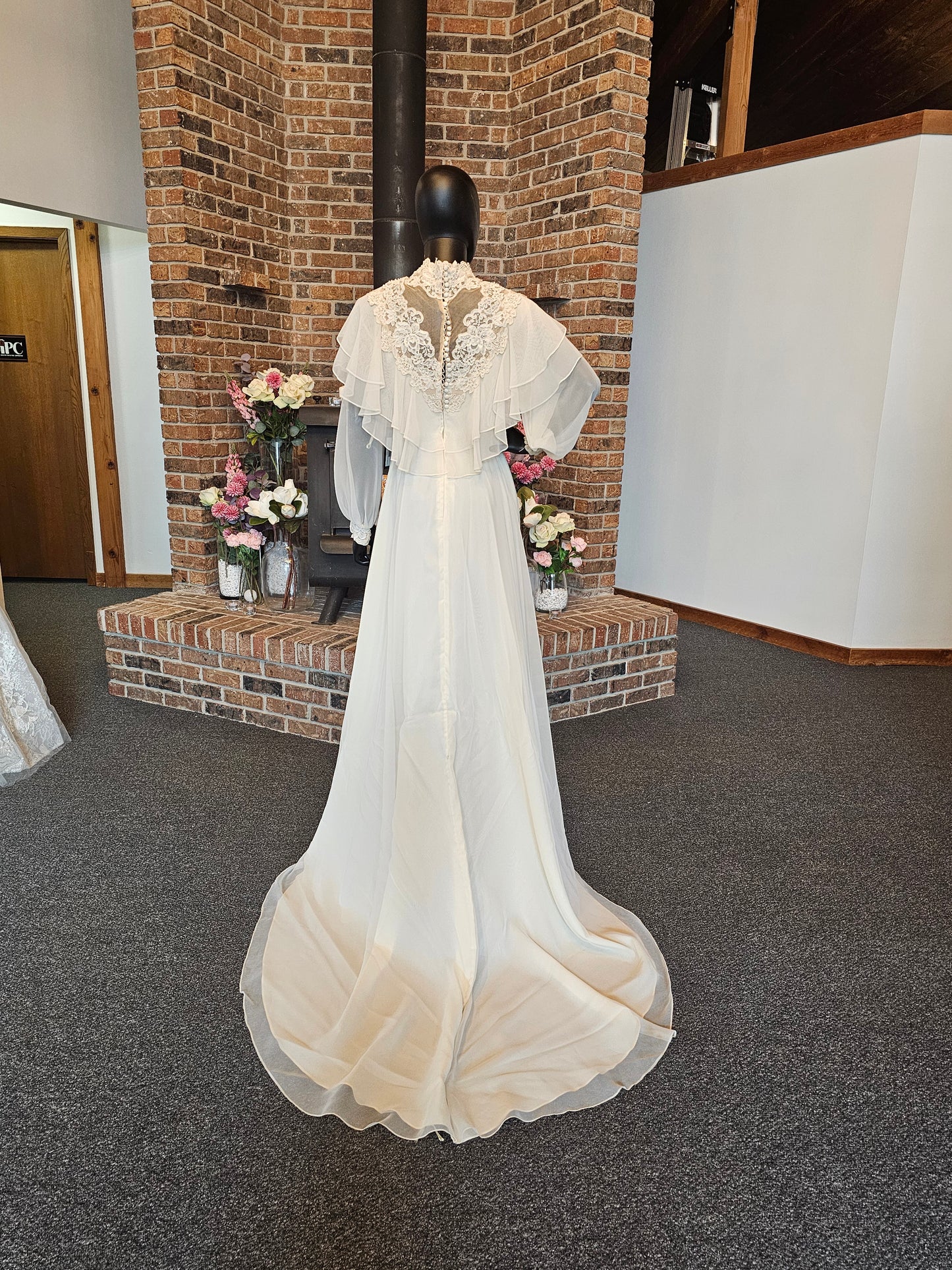 Vintage Wedding Gown Ivory Chiffon Empire Long Sleeve