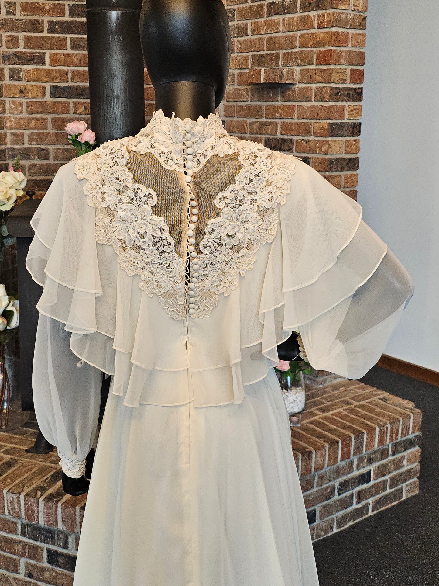 Vintage Wedding Gown Ivory Chiffon Empire Long Sleeve