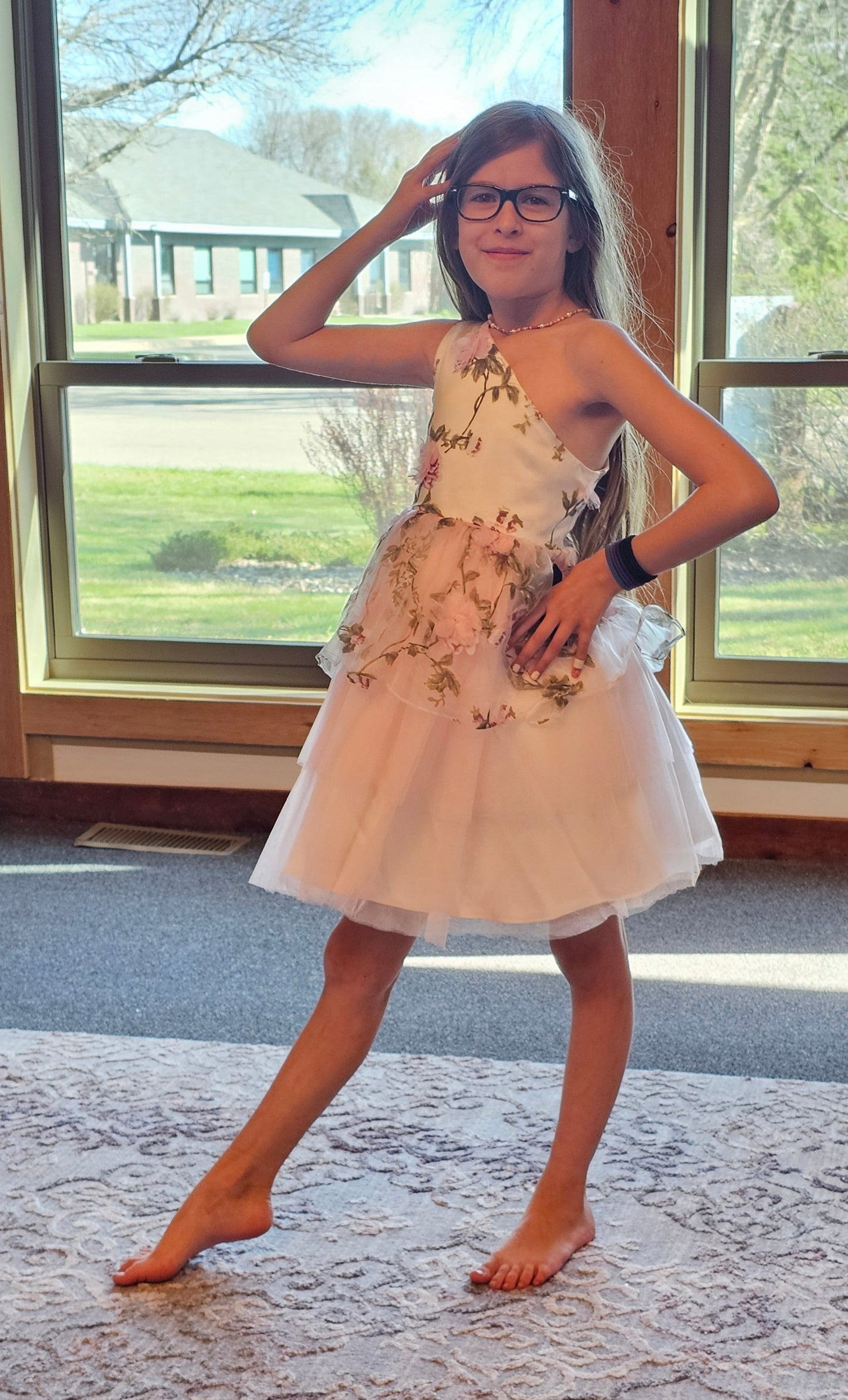 Pink Floral One Shoulder Childs (new)