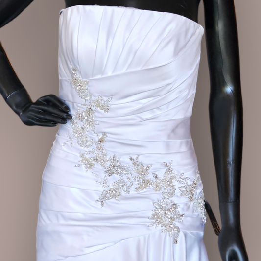 Ronald Joyce White Ruched Satin Wedding Gown
