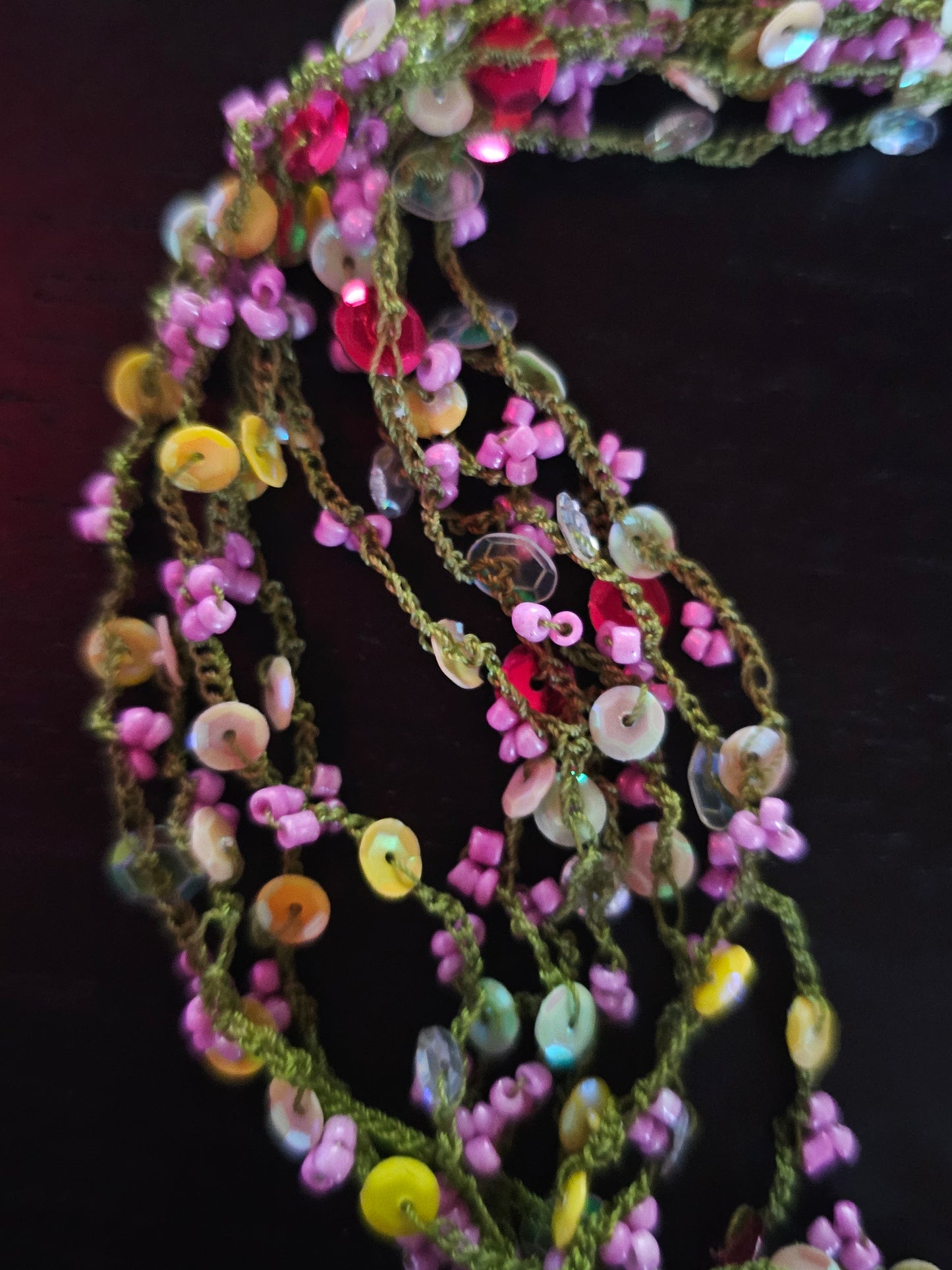Crochet Bead Pink/Green/Yellow Necklace