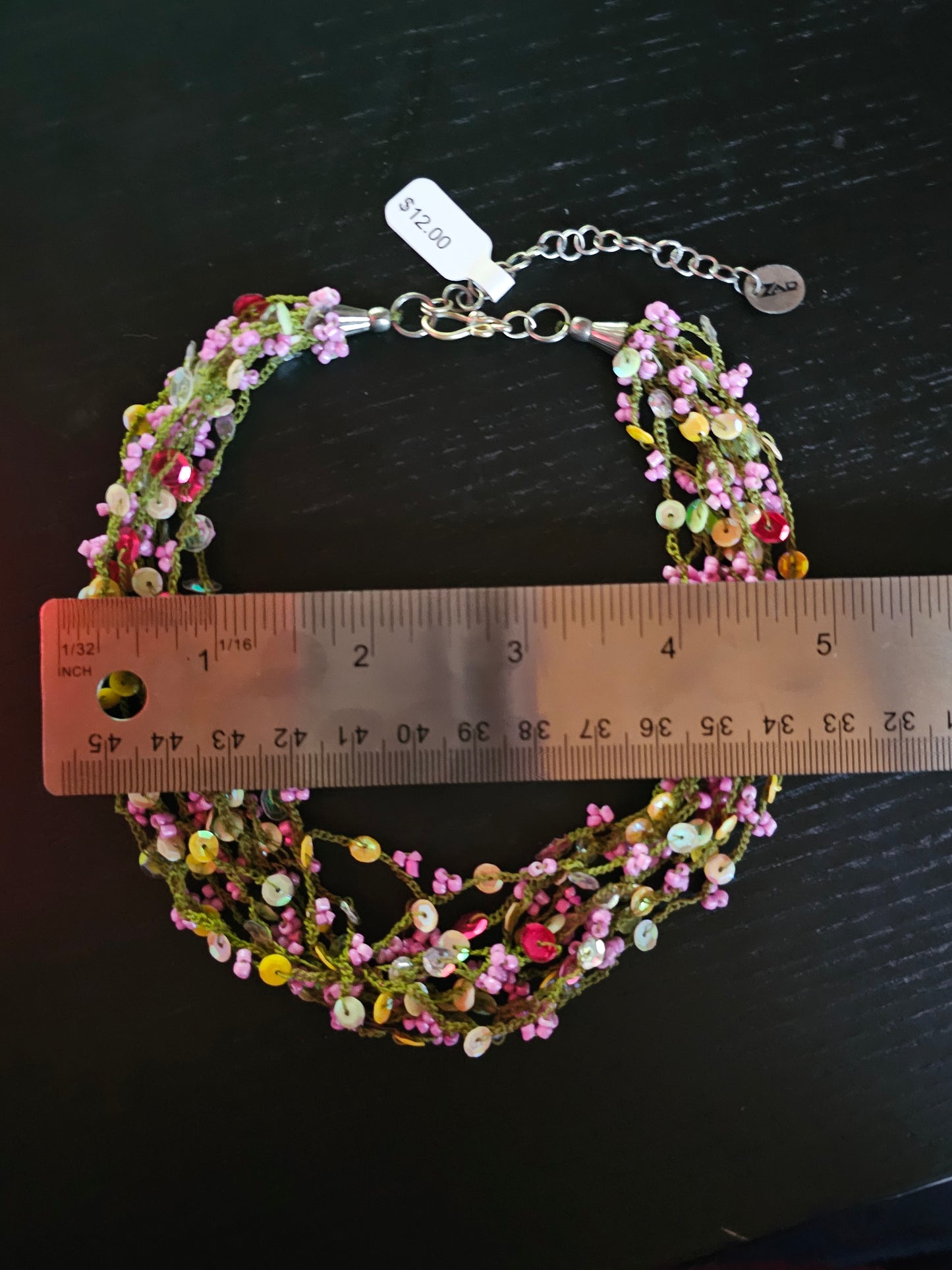 Crochet Bead Pink/Green/Yellow Necklace