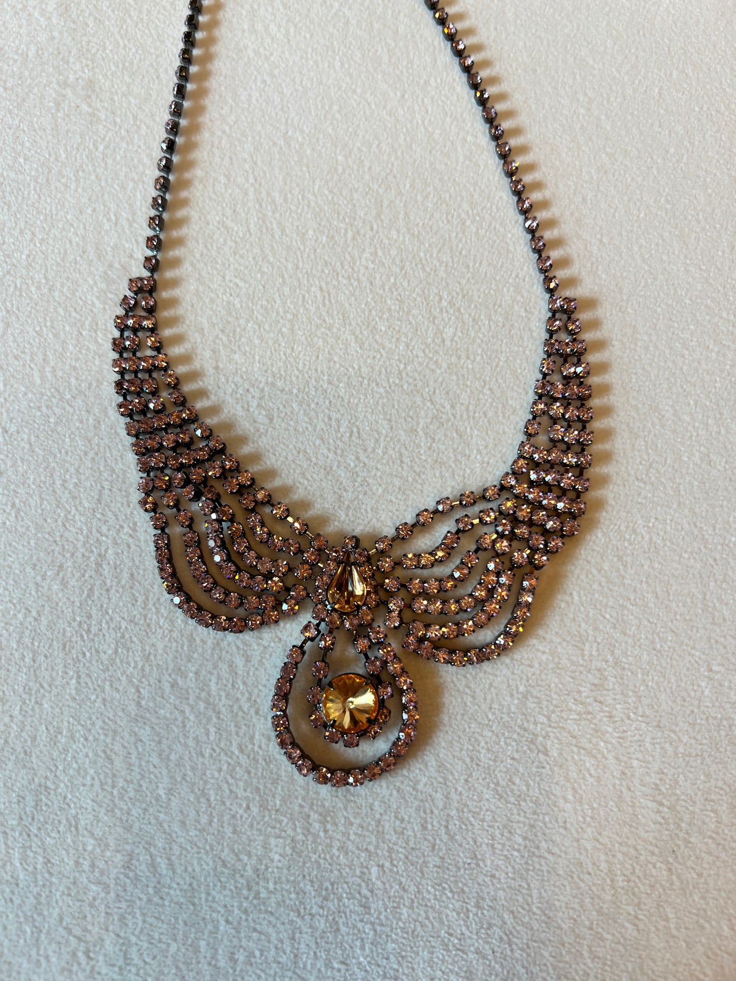 Pink/Peach Paste Crystal Rhinestone Necklace