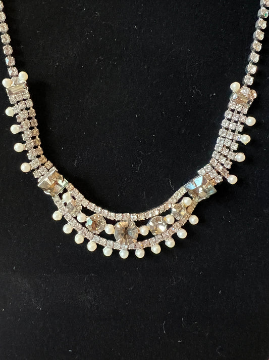 Vintage Sage Crystal and Pearl Collar