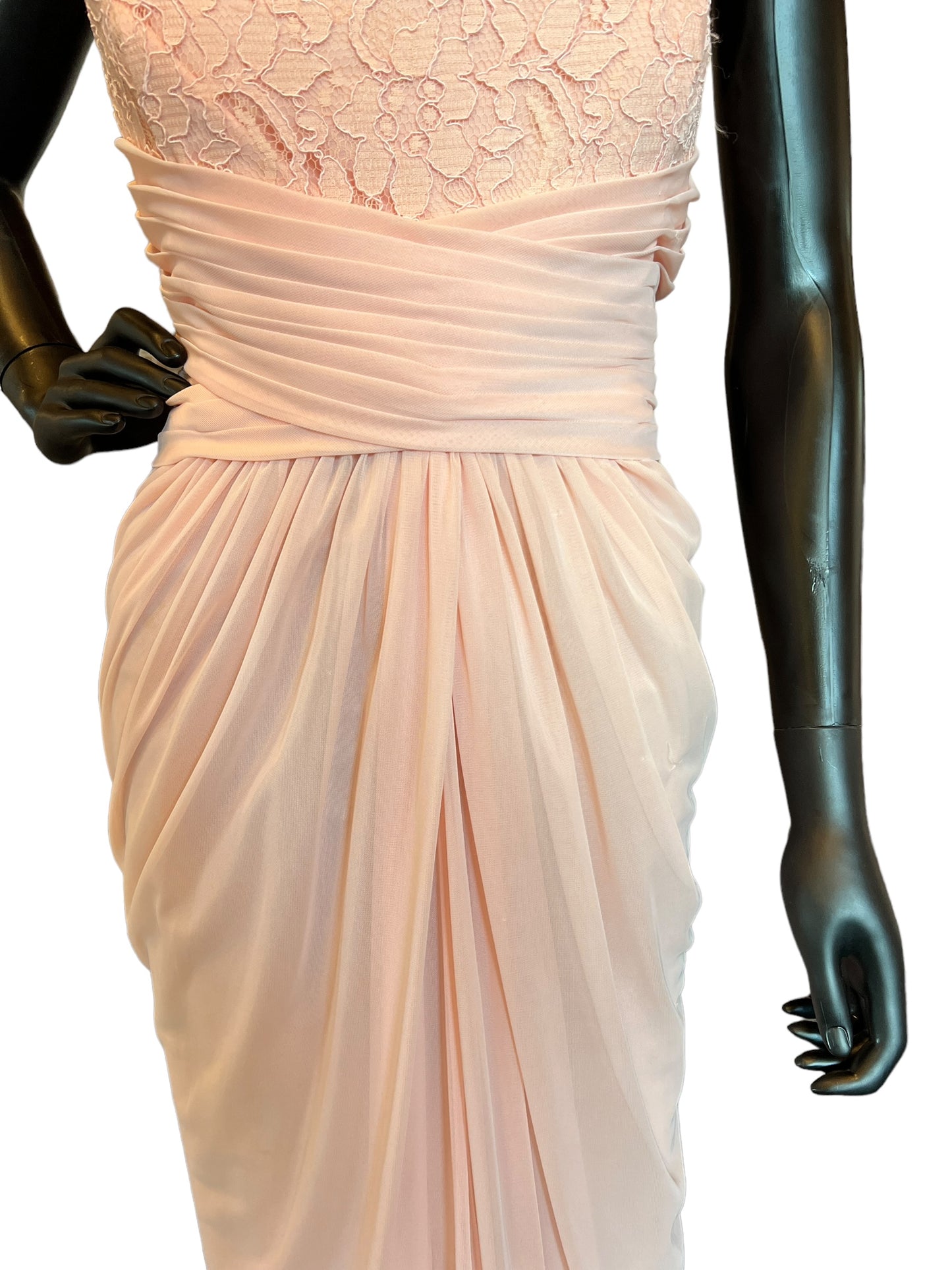 Peach Lace Illusion Neck Dress