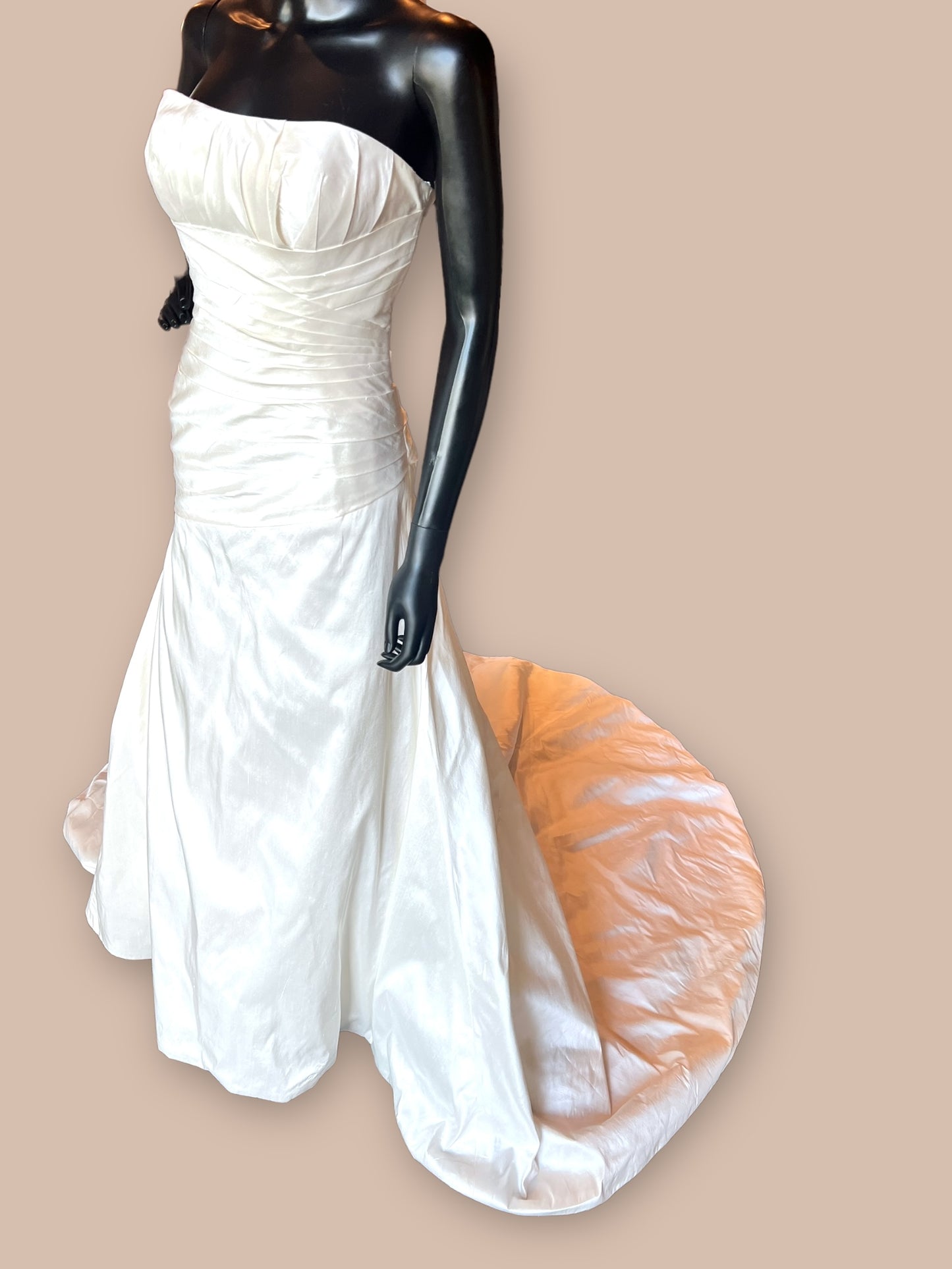 Ivory Raw Silk Strapless Sweetheart Neckline Wedding Gown