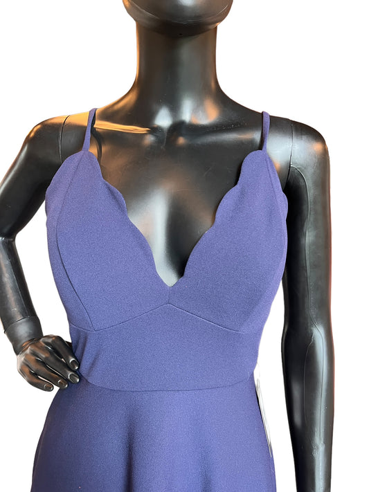 Navy High-Low Scalloped Bodice Dress