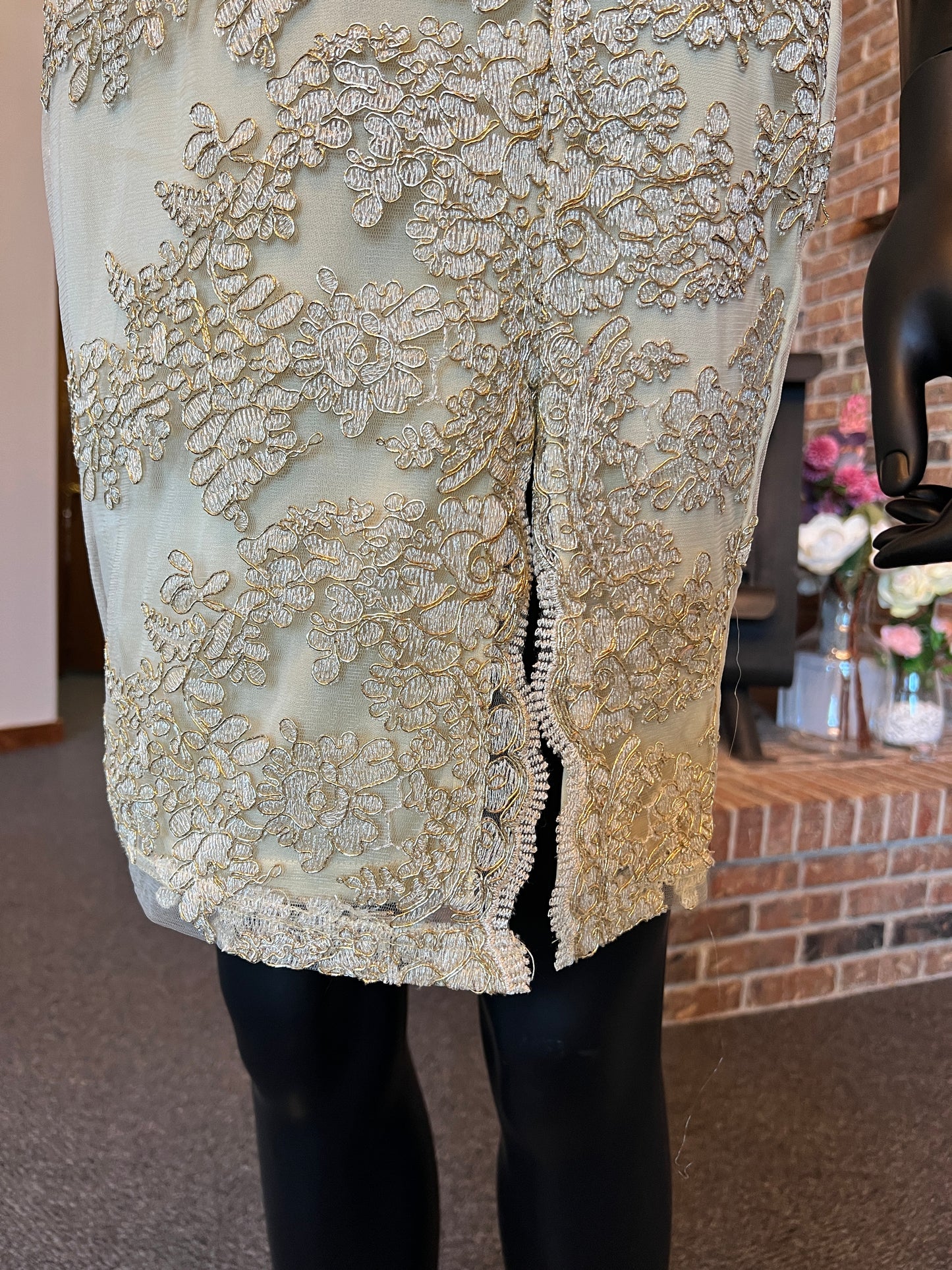 Gold/Lace Applique Fitted Cocktail Dress / Party Dress