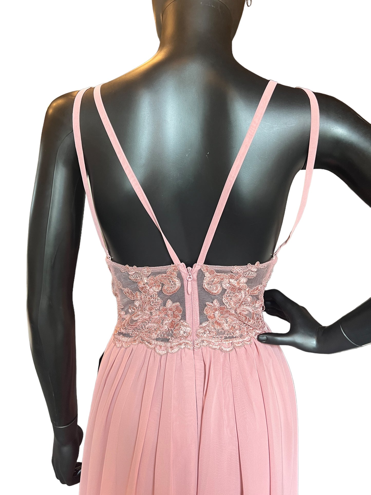 Rose Chiffon Lace Back Azazi Formal Dress