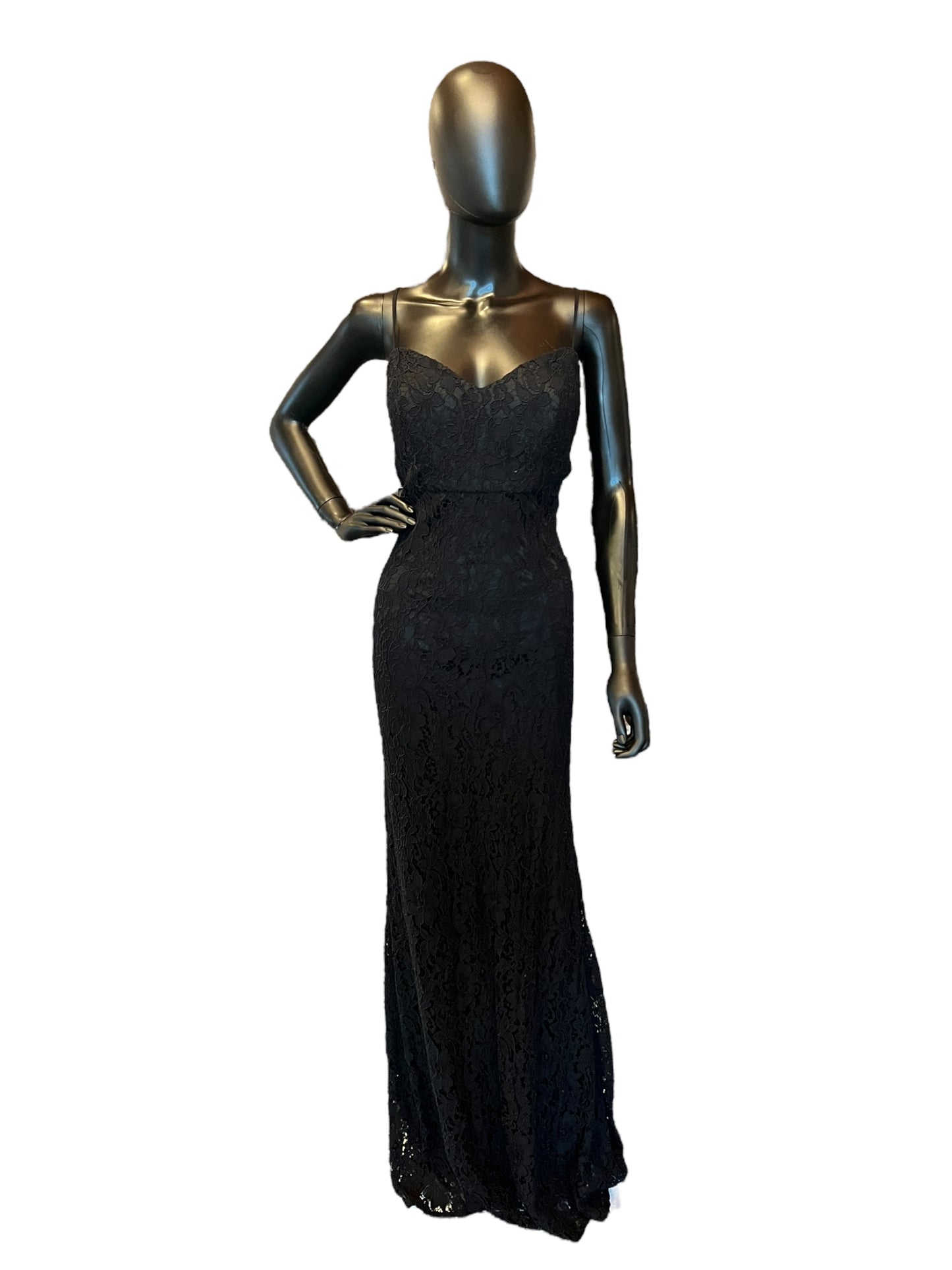 Hayley Paige Black Lace Maxi Formal Dress