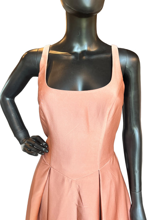 Azazi Rust Satin Scoop Neck Full Skirt Formal Gown