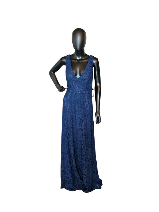 Navy Corded Lace V-Neck Bridesmaid Dress - Hayley Paige - Bridesmaid