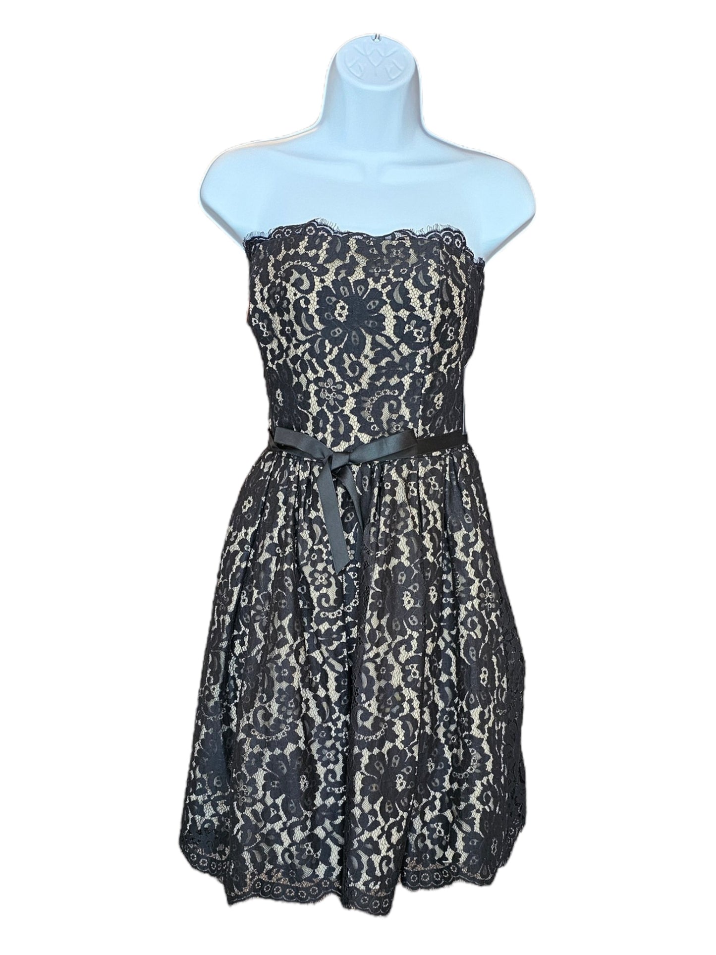 Black/Nude Lace Strapless Party Dress