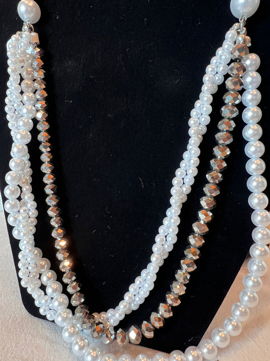 Pearl and Jet Ribbon Tie Necklace
