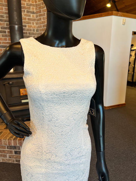 White Brochade Zipper Back Cocktail Dress