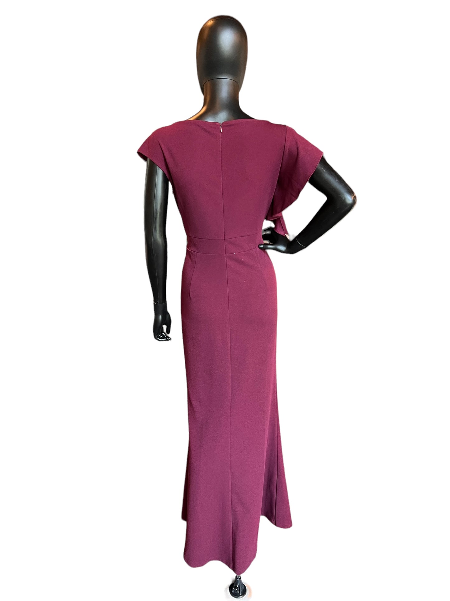 Maroon Cap Sleeve Side Ruched Formal Dress