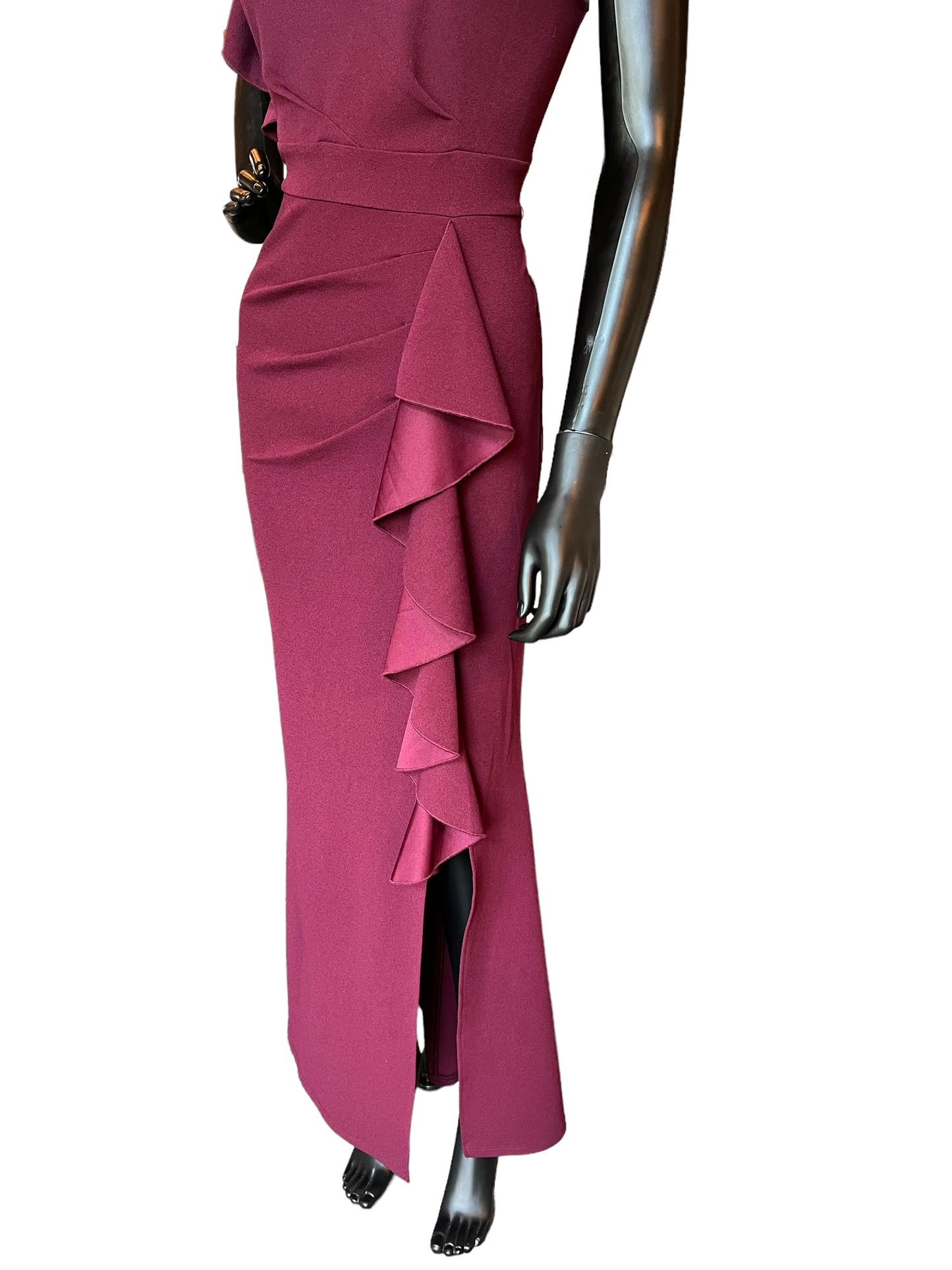 Maroon Cap Sleeve Side Ruched Formal Dress