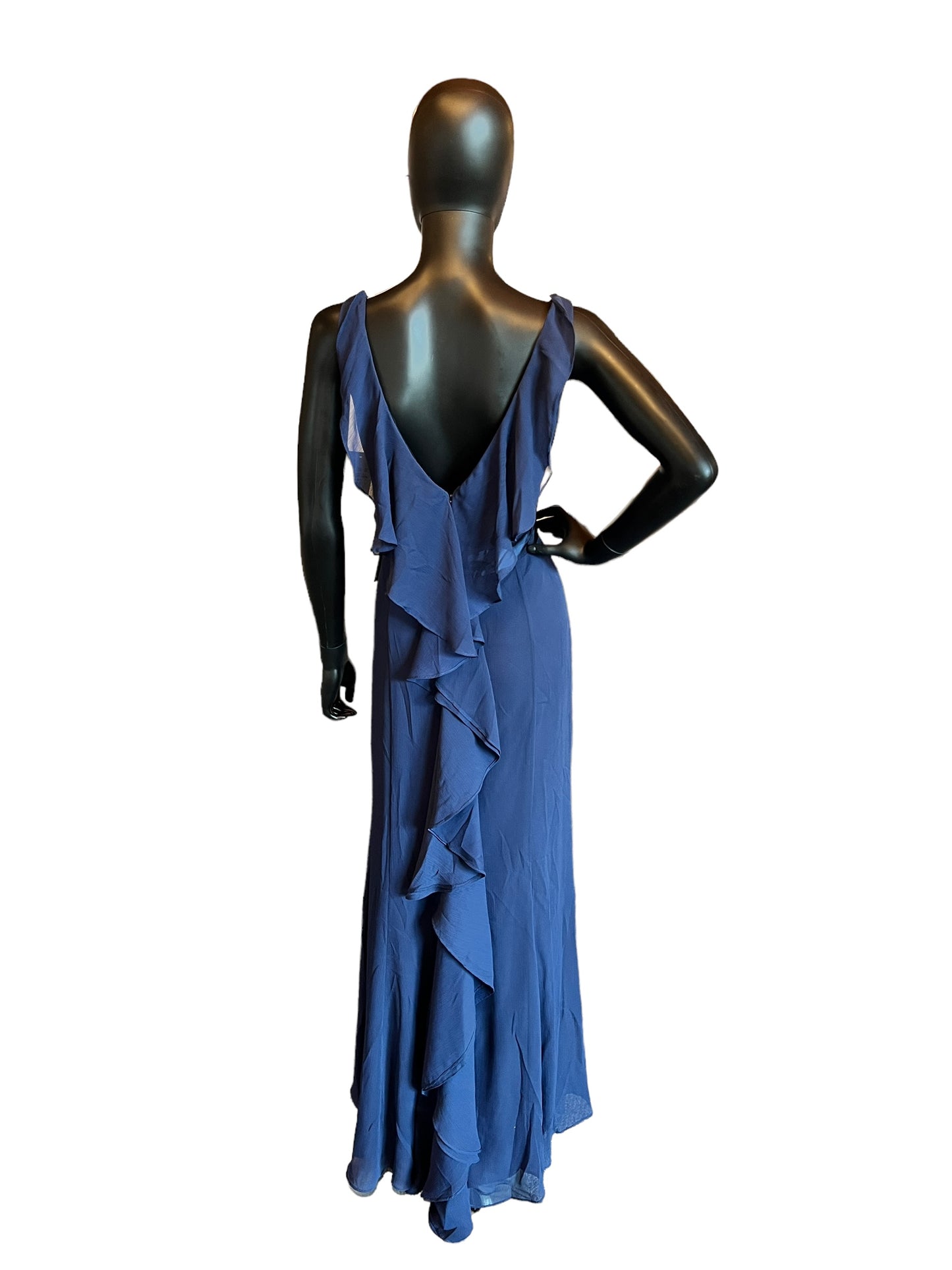 Davids Bridal Navy Chiffon V-Neck Full Length Formal Gown