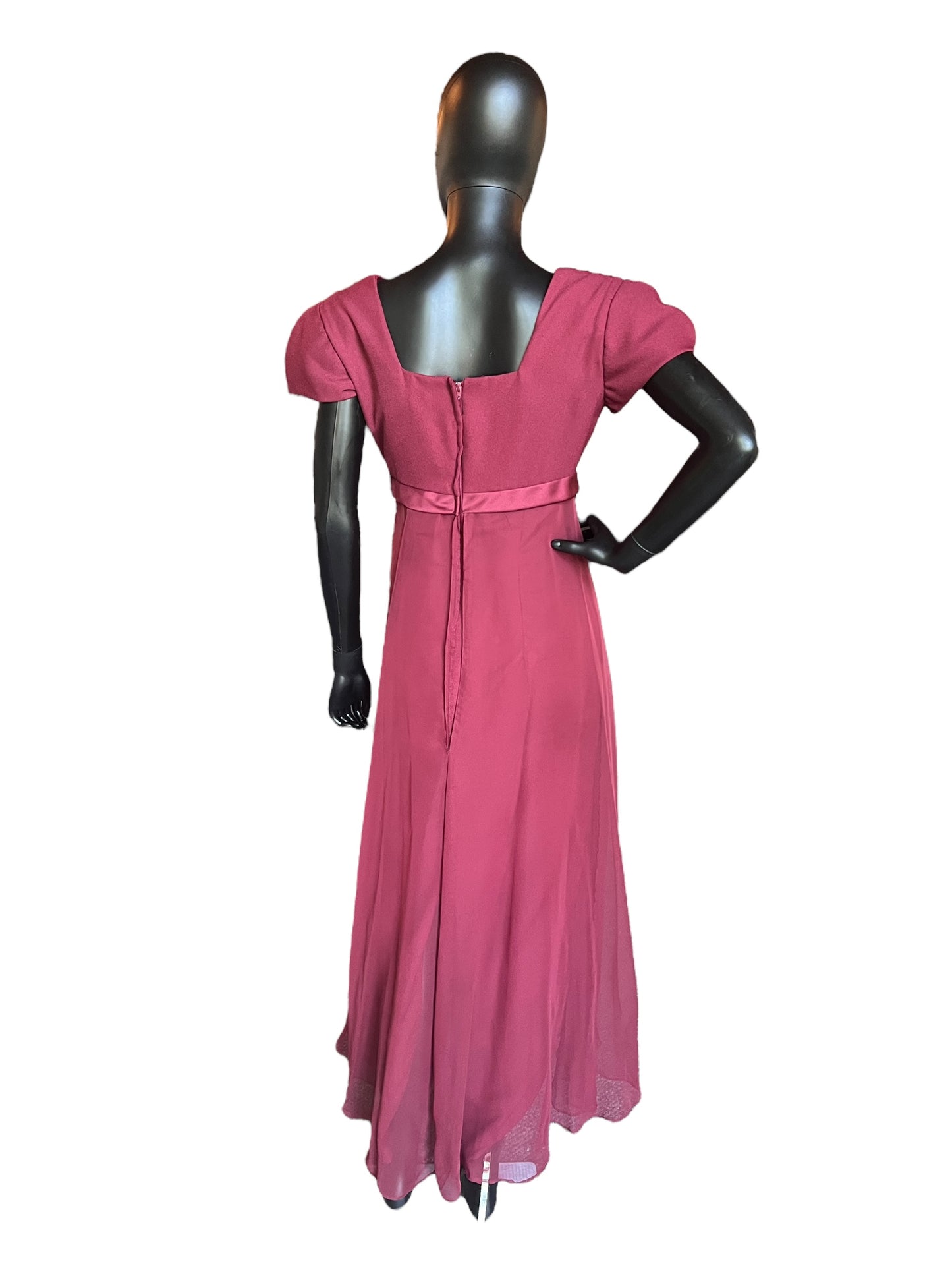 Burgundy Cap Sleeve Bow Front Full Length Formal Gown