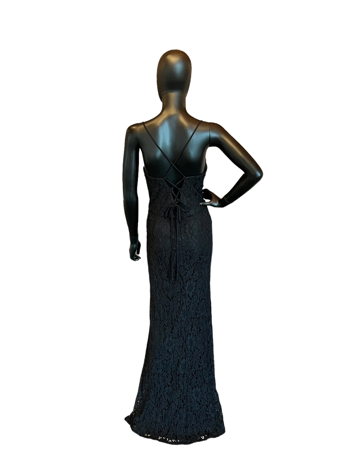 Hayley Paige Corded Black Lace Maxi Formal Dress