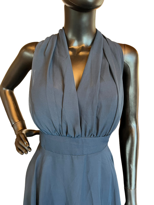 Navy Chiffon Illusion Halter Cocktail/Formal Dress